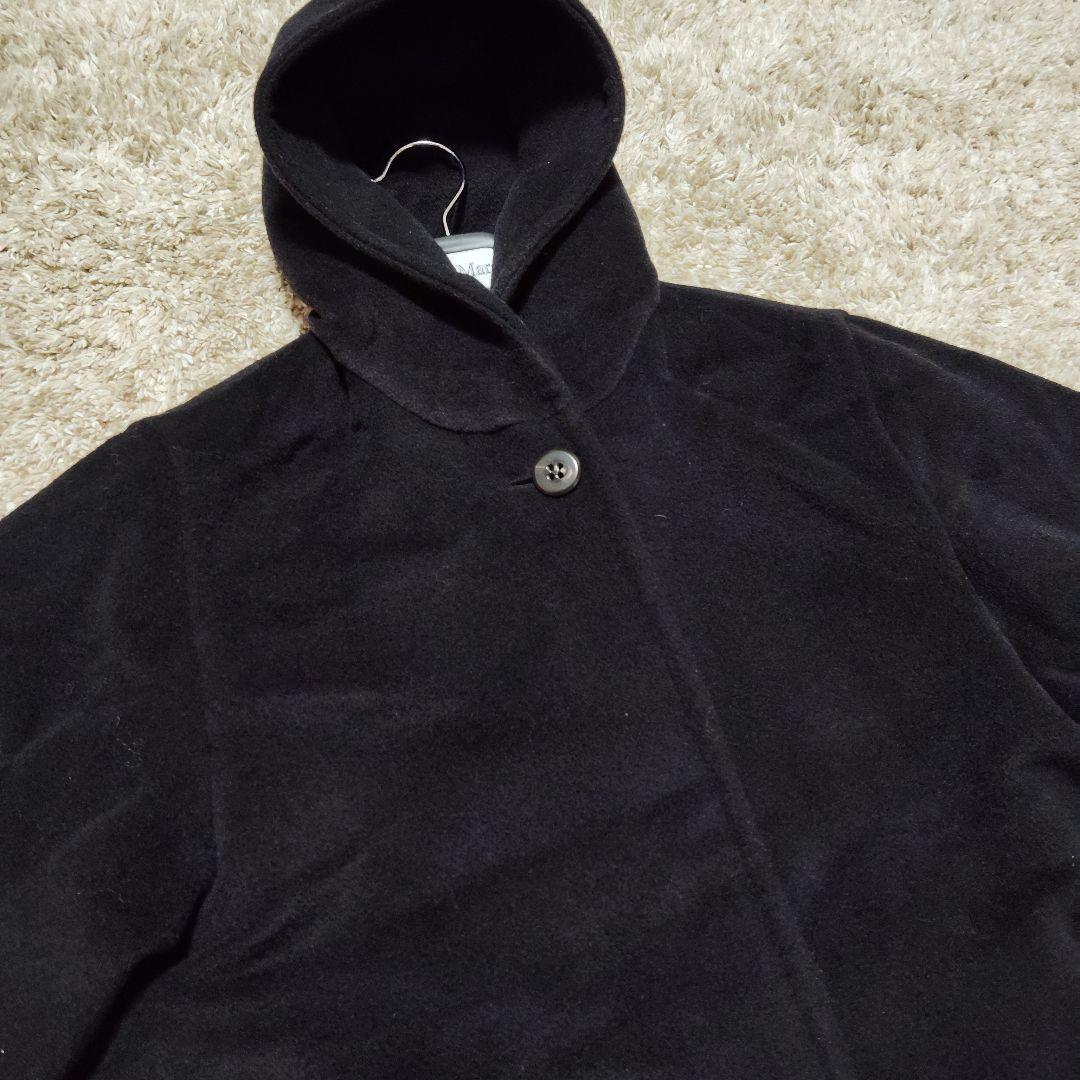 美品 MaxMara ロングコート カシミア 黒 フード 現行タグ S ロング丈
