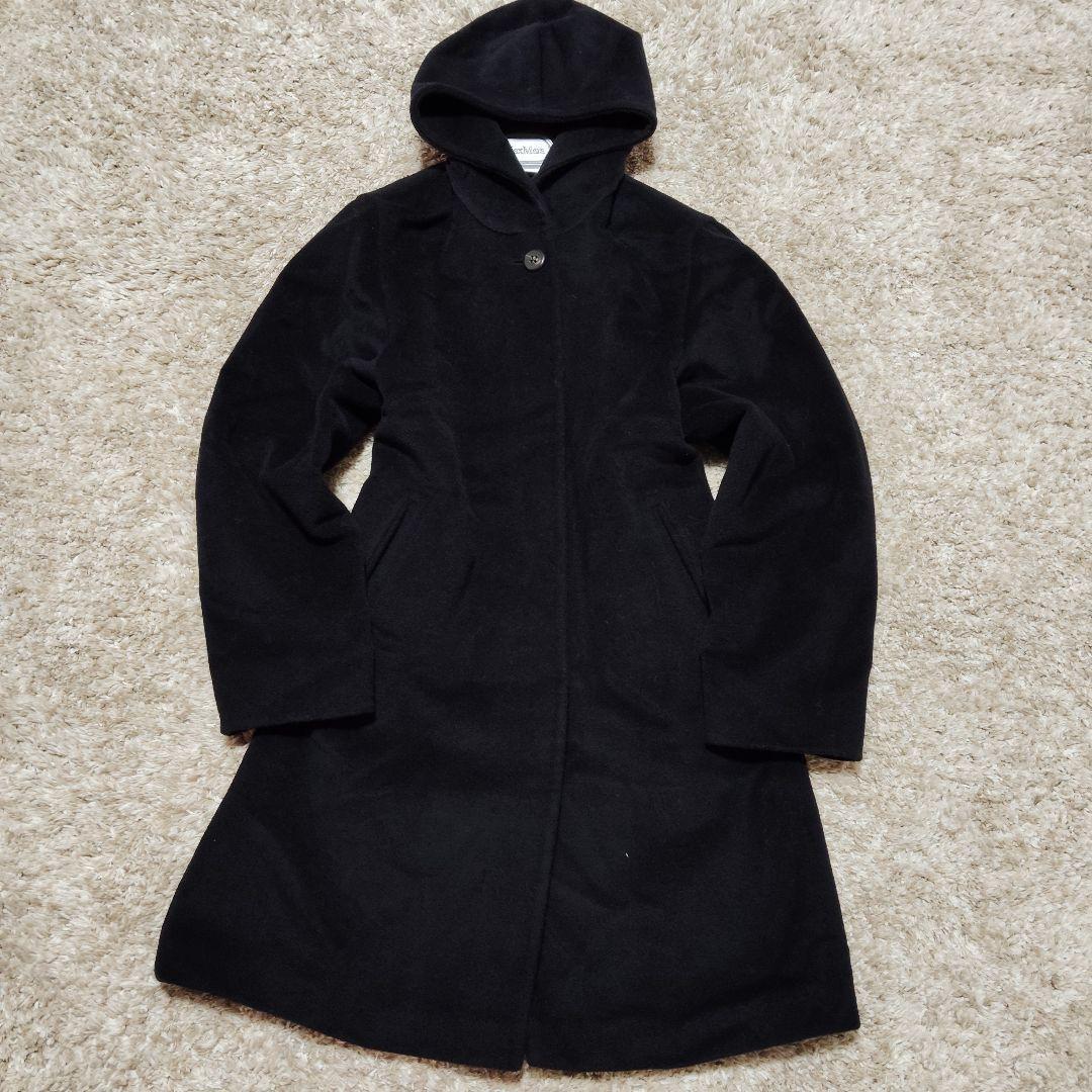 美品 MaxMara ロングコート カシミア 黒 フード 現行タグ S ロング丈