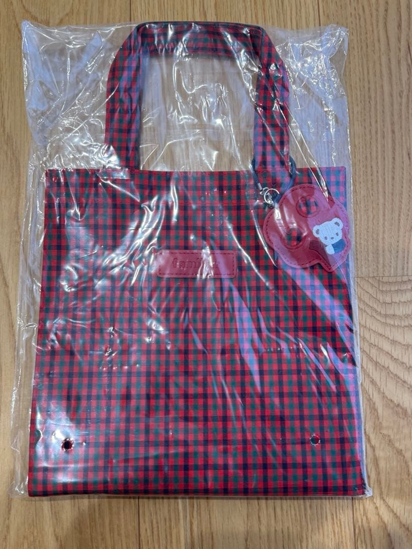 新品未開封　ファミリア　トートバッグ　赤チェック　小