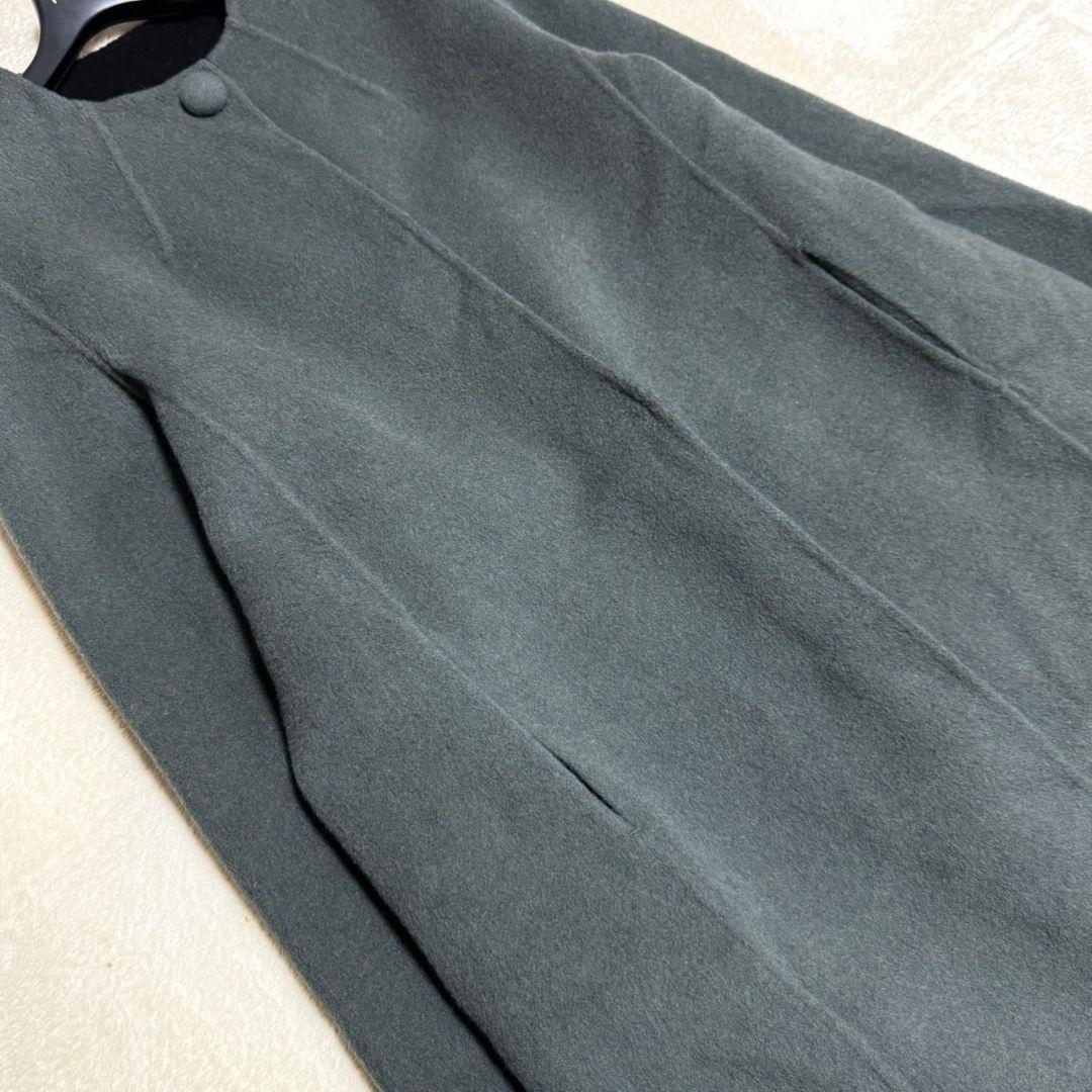 美品 東京ソワール カシミヤ混 近年 ノーカラー リバーコート リバーシブル