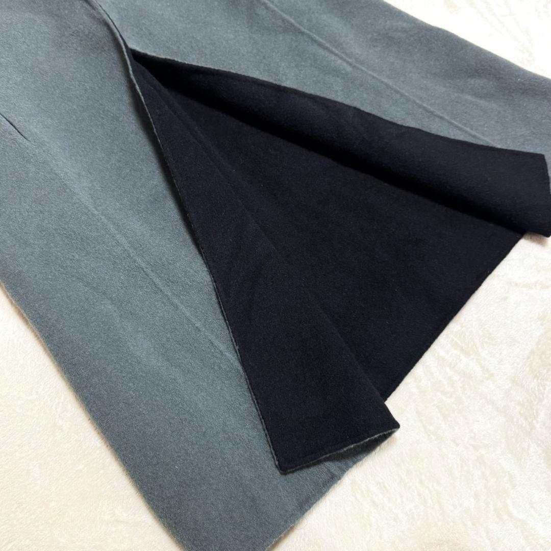 美品 東京ソワール カシミヤ混 近年 ノーカラー リバーコート リバーシブル