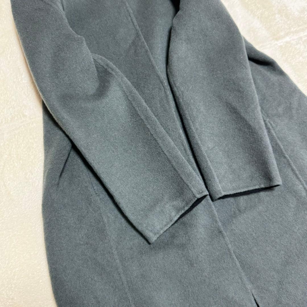 美品 東京ソワール カシミヤ混 近年 ノーカラー リバーコート リバーシブル