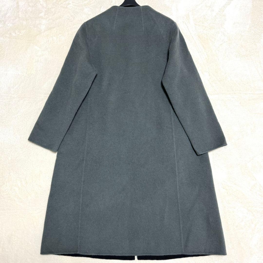 美品 東京ソワール カシミヤ混 近年 ノーカラー リバーコート リバーシブル