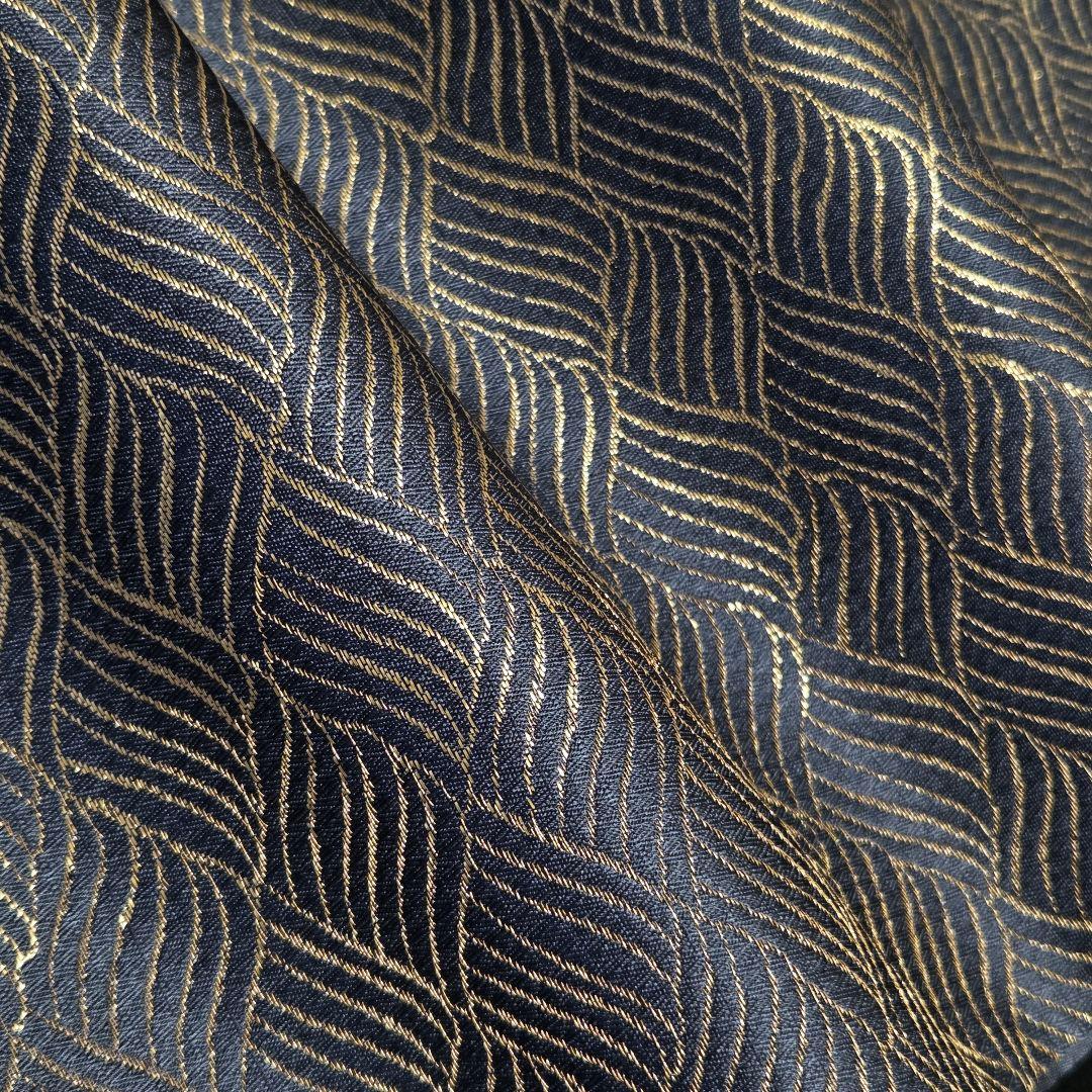 【予約済】着物と帯京月花 m3732■紺系の地に波模様作家物正絹袋帯全通■