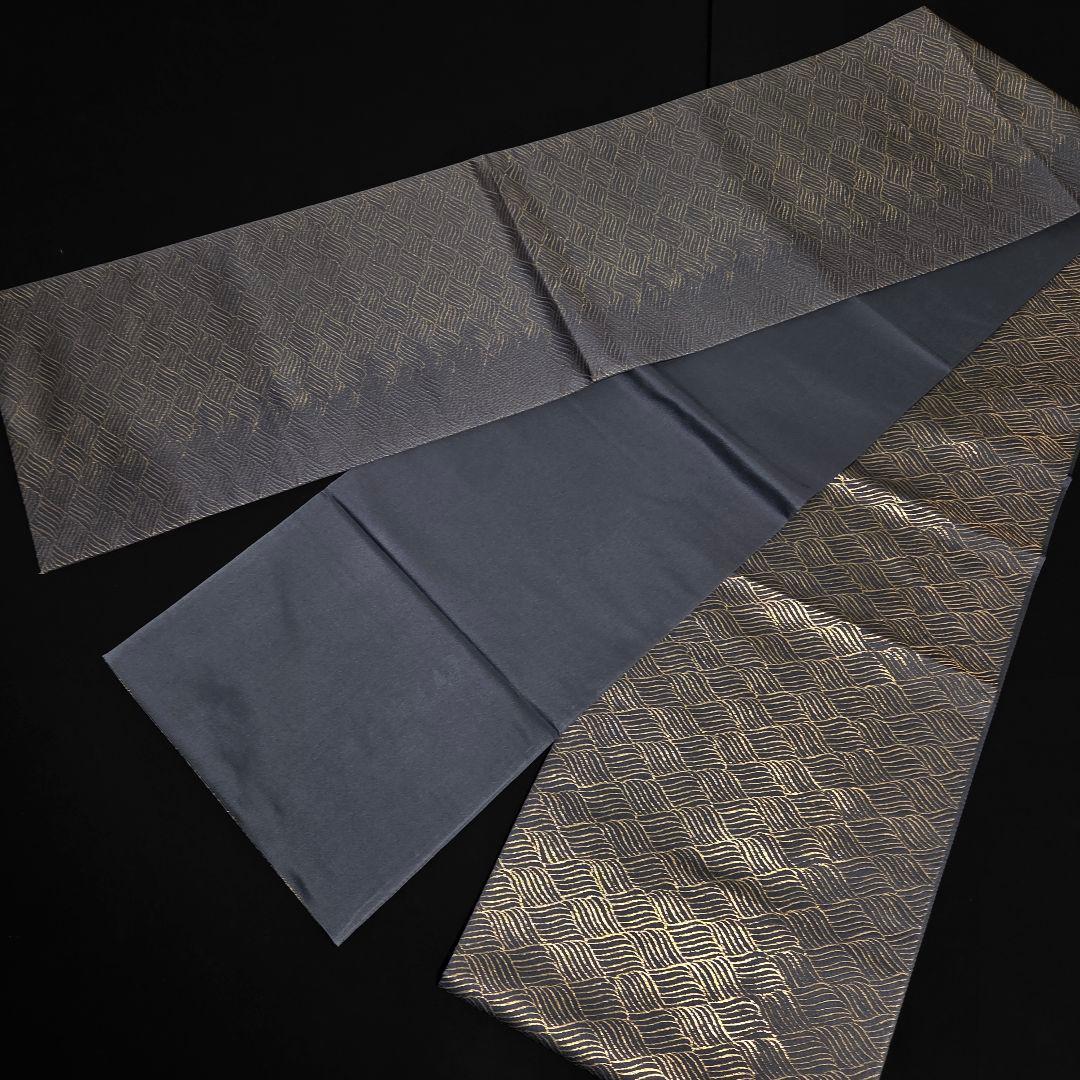 【予約済】着物と帯京月花 m3732■紺系の地に波模様作家物正絹袋帯全通■