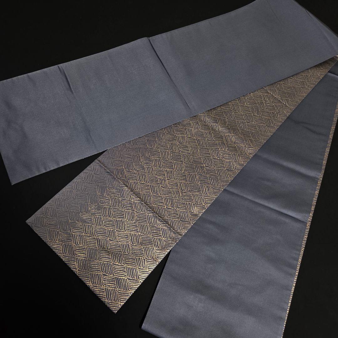 【予約済】着物と帯京月花 m3732■紺系の地に波模様作家物正絹袋帯全通■