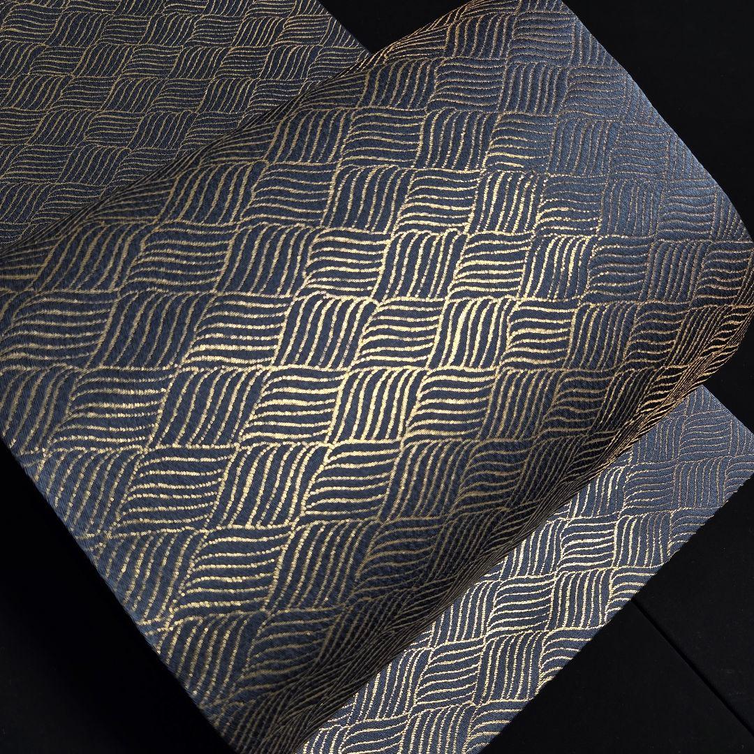 【予約済】着物と帯京月花 m3732■紺系の地に波模様作家物正絹袋帯全通■