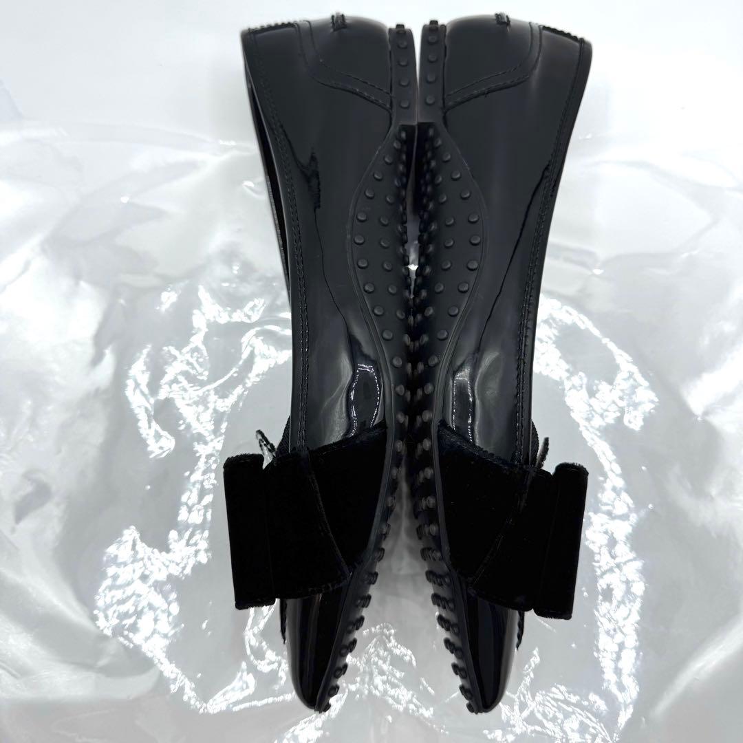 mirei トッズ ポインテッドトゥ ベルベット リボン フラットパンプス