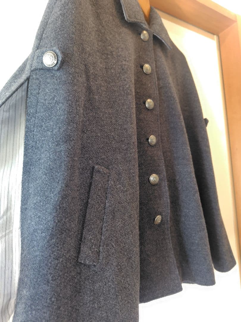 美品★Brooks Brothers ポンチョ ケープコート　ロゴボタン　グレー