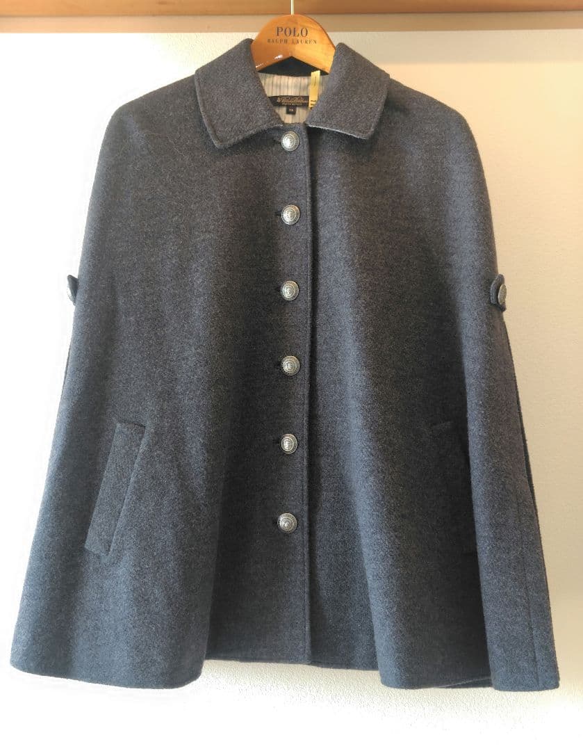 美品★Brooks Brothers ポンチョ ケープコート　ロゴボタン　グレー