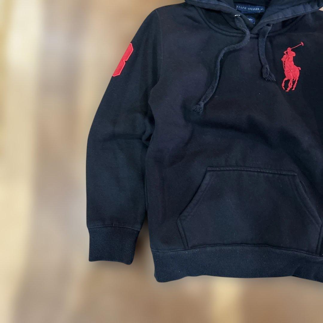 Polo Ralph Laurenブラックパーカー 刺繍 レッド