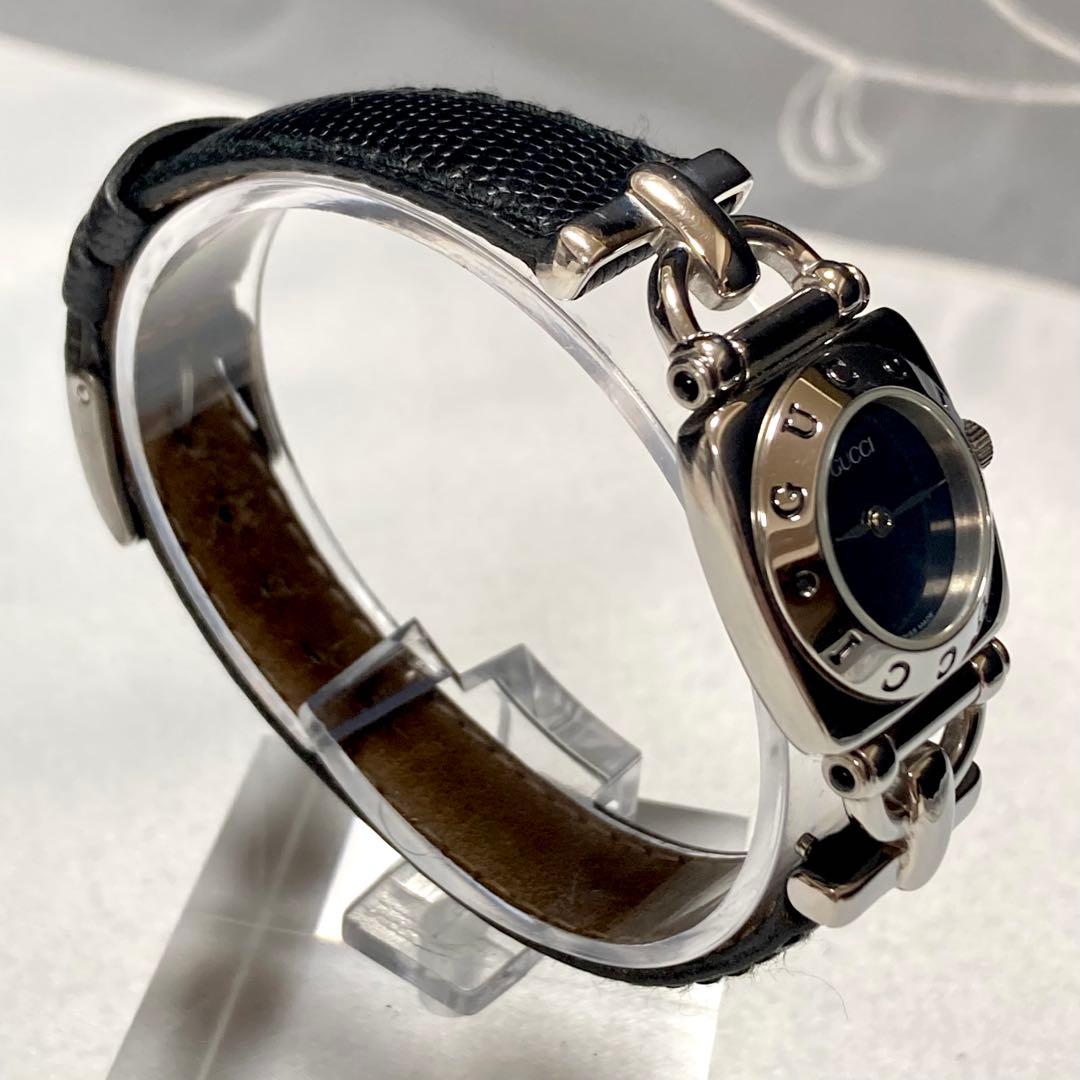 【新品電池/稼働】グッチ ホースビット 6300L 腕時計 シルバー 純正ベルト