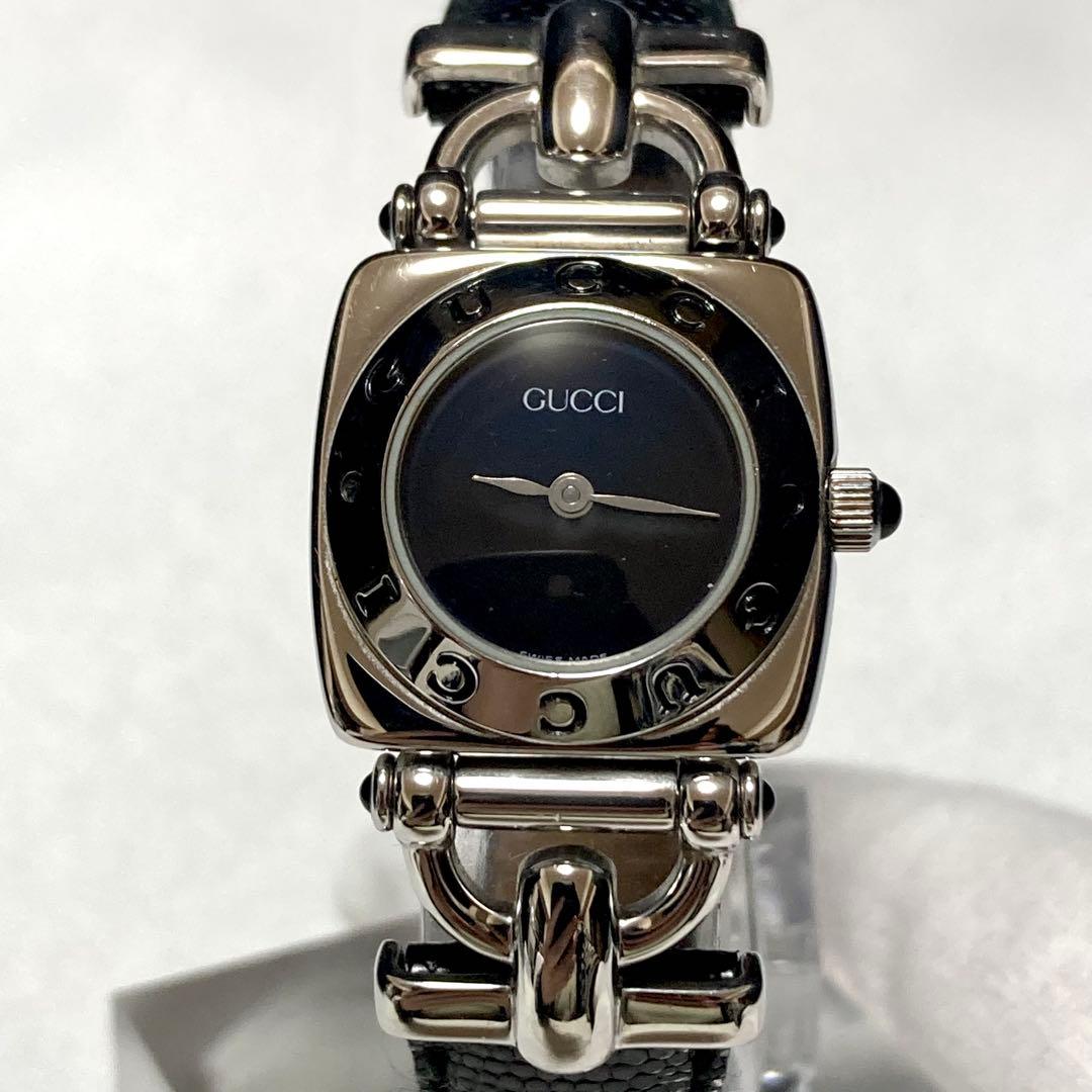 【新品電池/稼働】グッチ ホースビット 6300L 腕時計 シルバー 純正ベルト
