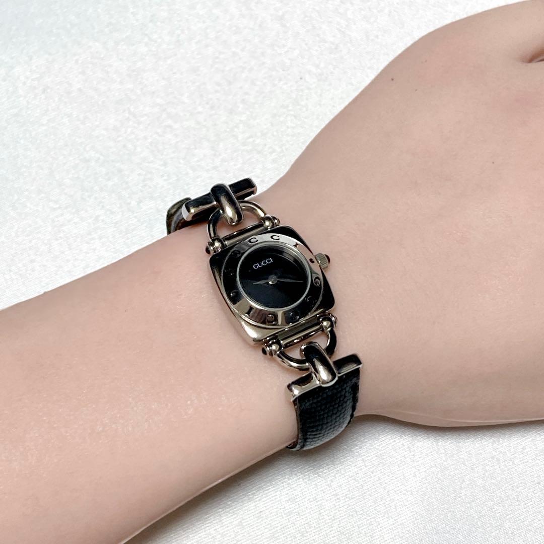 【新品電池/稼働】グッチ ホースビット 6300L 腕時計 シルバー 純正ベルト