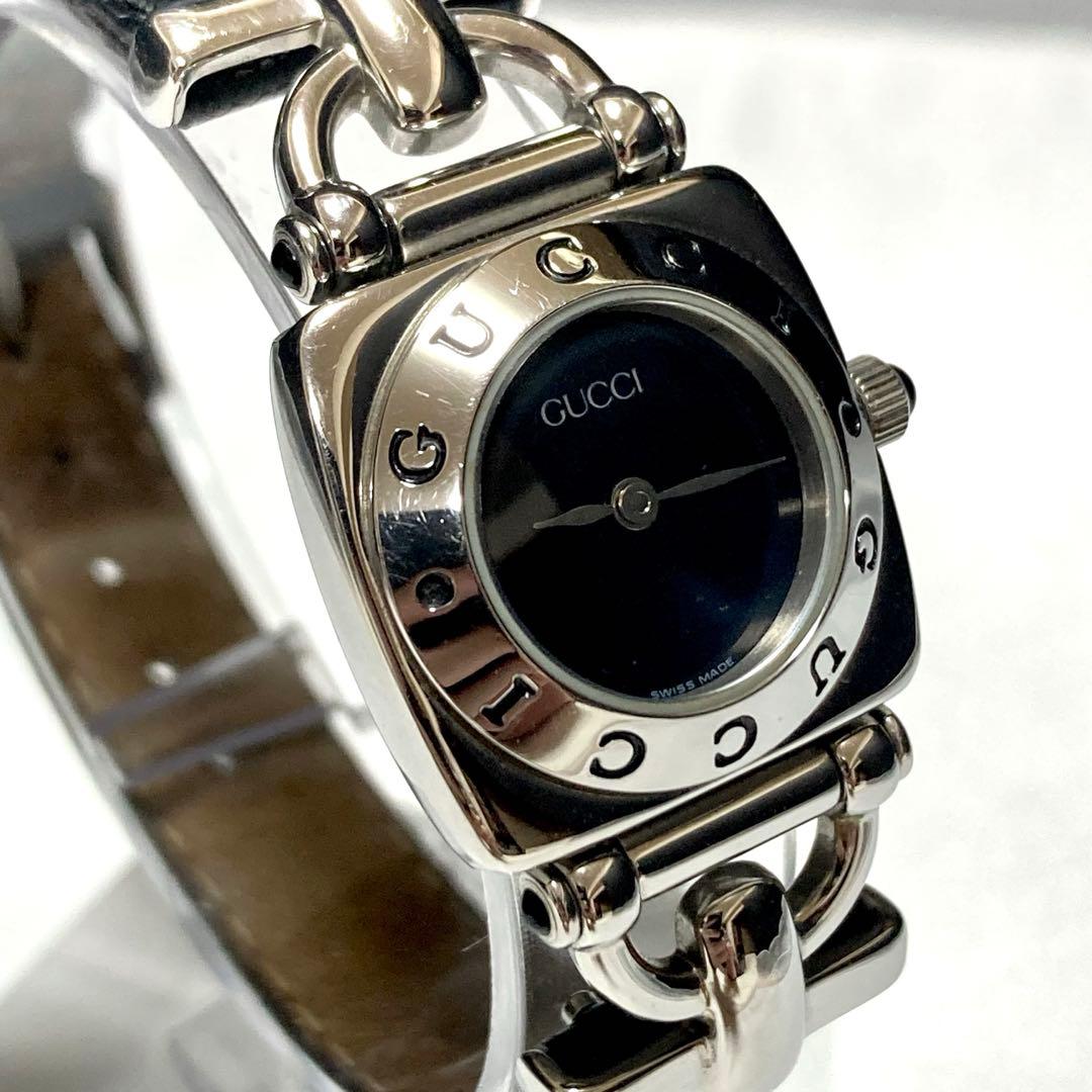 【新品電池/稼働】グッチ ホースビット 6300L 腕時計 シルバー 純正ベルト