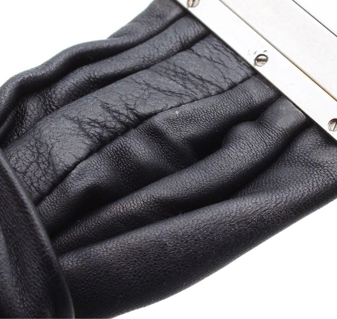 G2989 美品!! セリーヌ レザーツイスト ワイド ブレスレット バングル