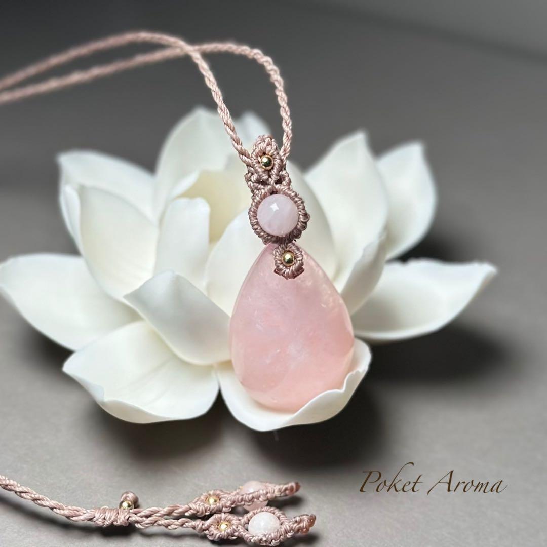 『桃季』ピンクアクアマリン.モルガナイトのマクラメペンダントネックレス