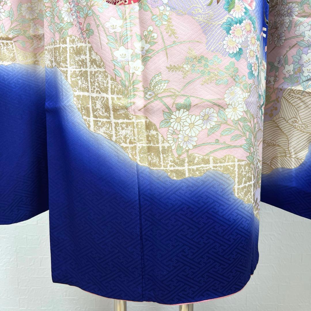 467 振袖フルセット 正絹 濃青 ブルー やまと誂え 金彩 暈し染め 華やか
