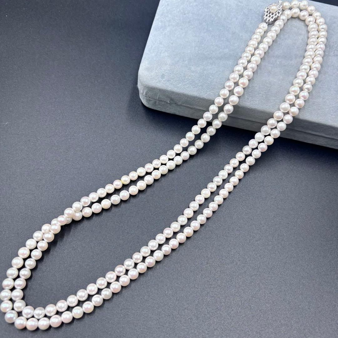 百貨店購入✨干渉色◎ あこや真珠パールロングネックレス 2連3連　120cm