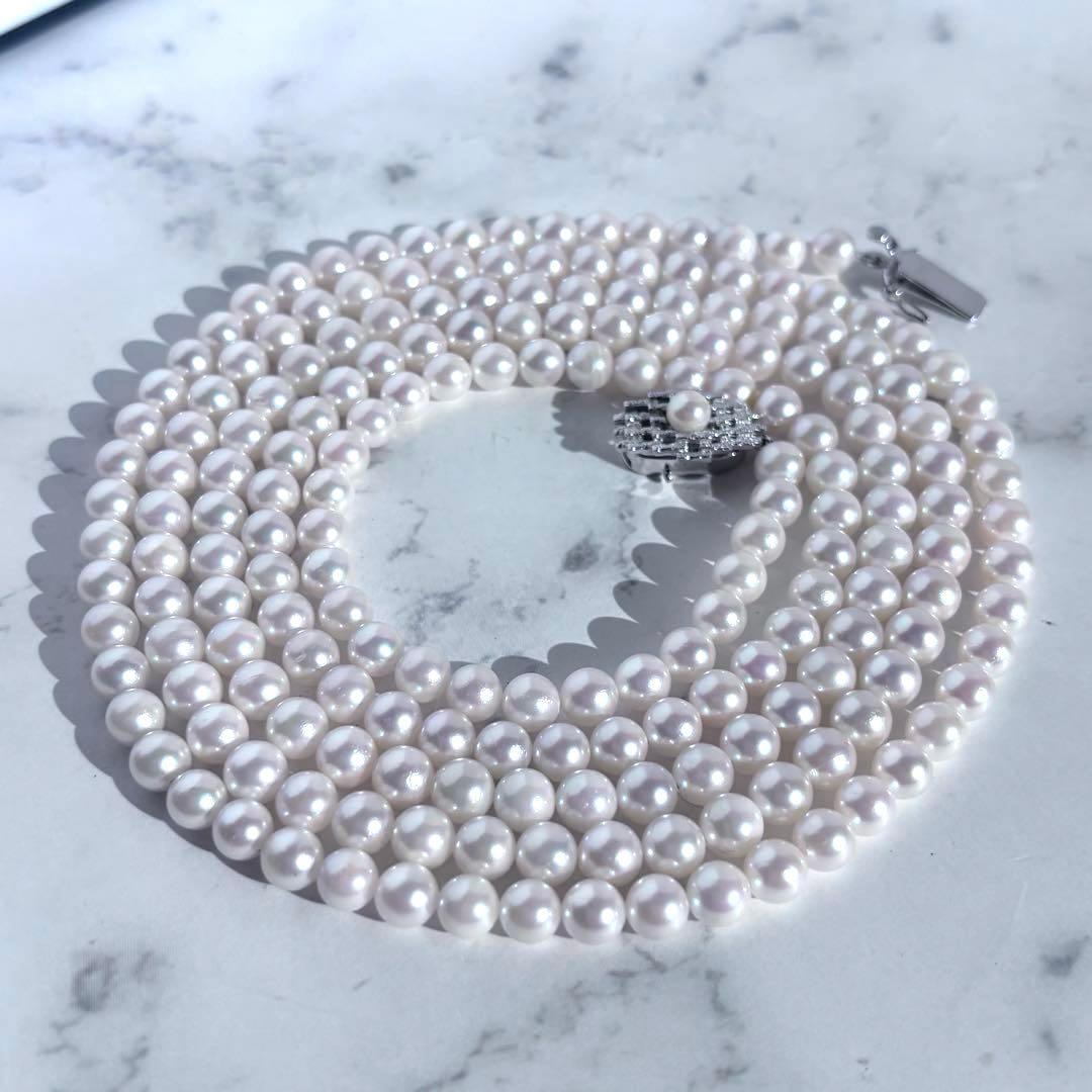 百貨店購入✨干渉色◎ あこや真珠パールロングネックレス 2連3連　120cm