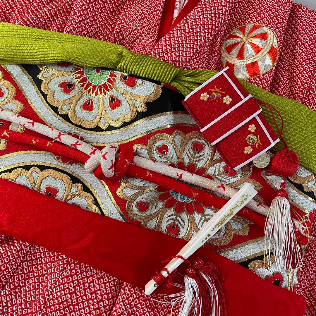 七五三　7歳　8歳　正絹　総絞りのお着物セット