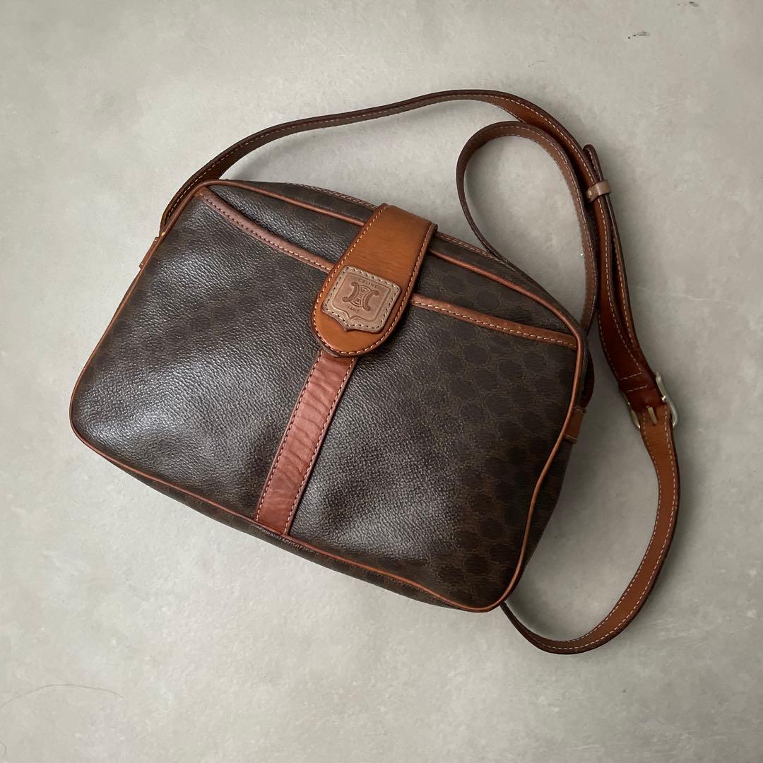 セリーヌ CELINE PVC レザー マカダム ショルダーバッグ ブラウン