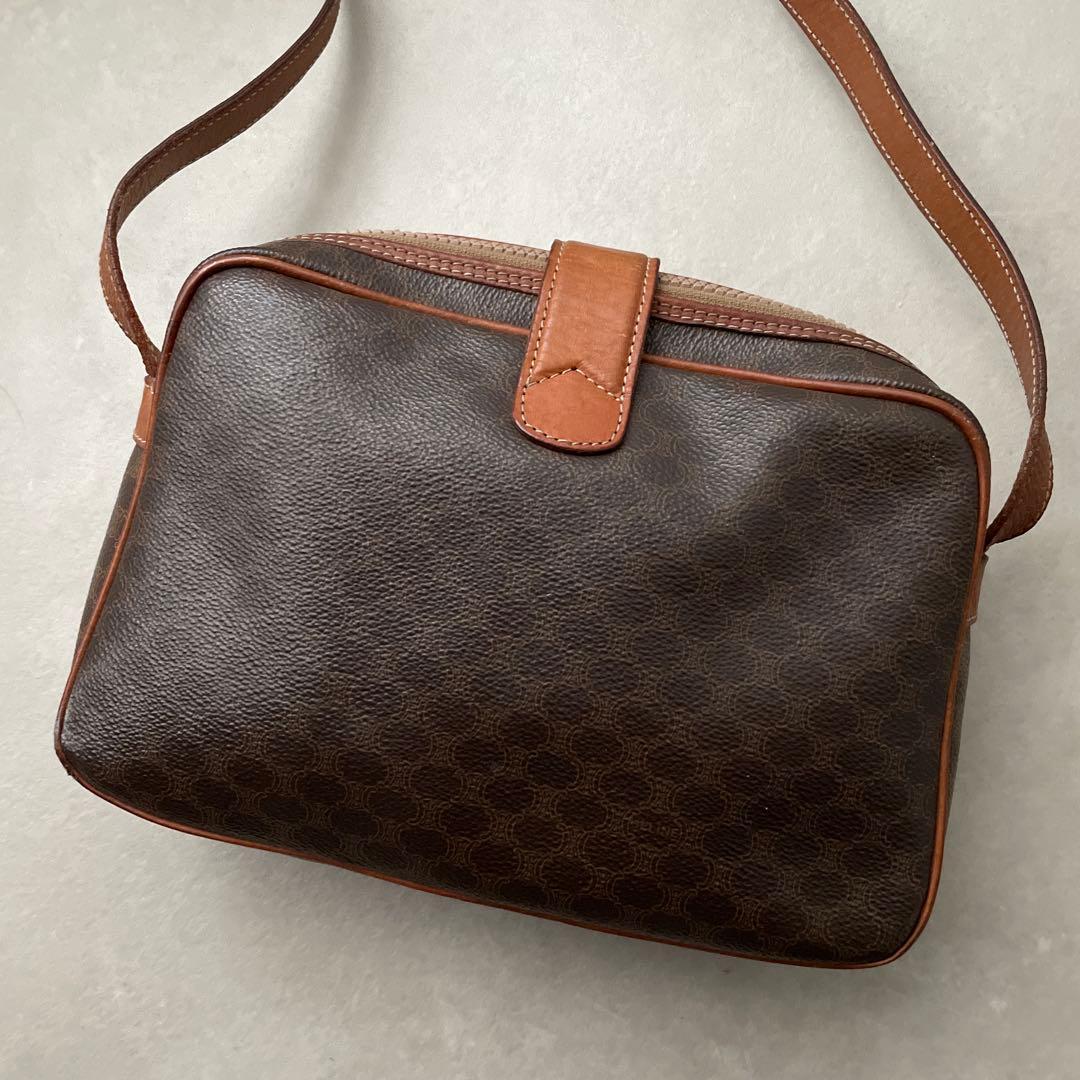 セリーヌ CELINE PVC レザー マカダム ショルダーバッグ ブラウン