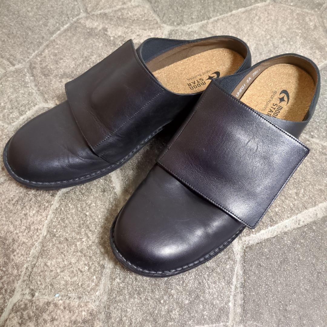 【美品】ムーンスター レザーサンダル 28cm ブラック 本革