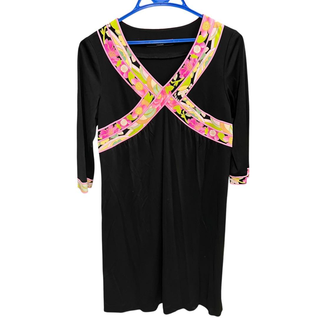 LEONARD FASHION カンカン クロスデザイン ワンピース トリム