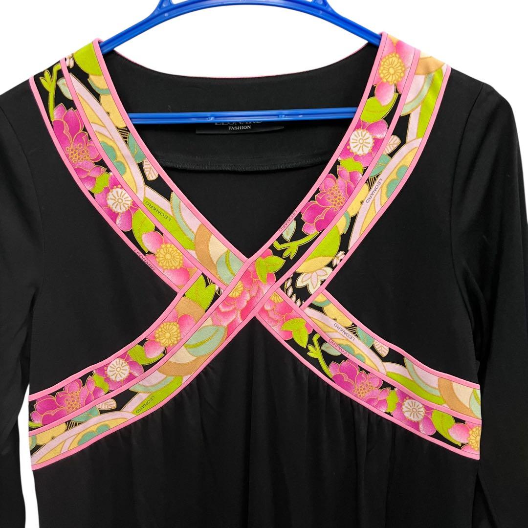 LEONARD FASHION カンカン クロスデザイン ワンピース トリム