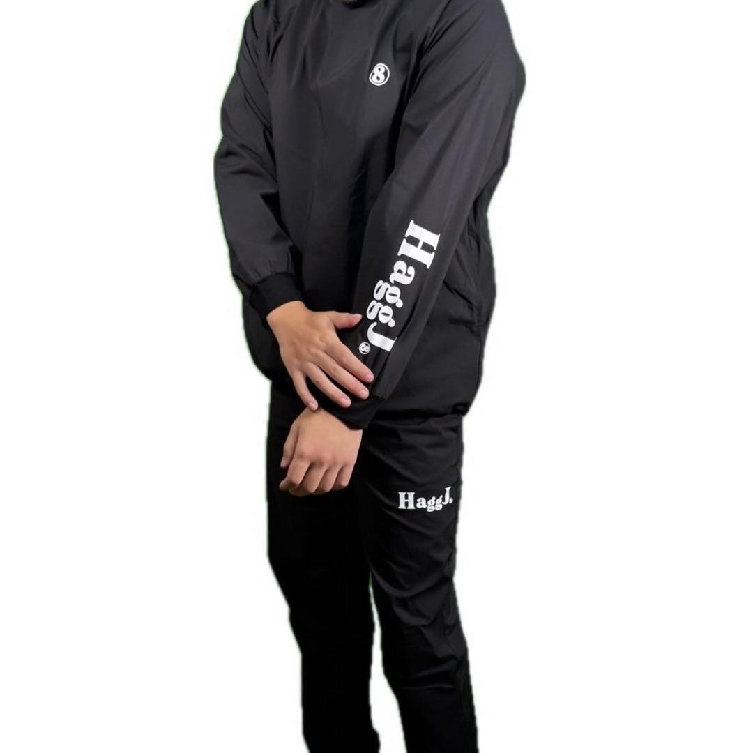 HaggJ⑧ ゴルフウェア　セットアップ　ブラック ロゴ入り長袖ウェア