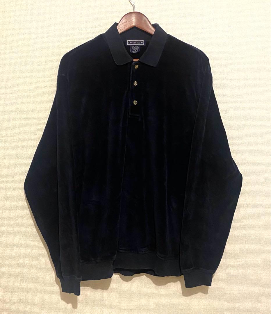 90s SAVILE ROW ベロア ポロシャツ NAVY SIZE M