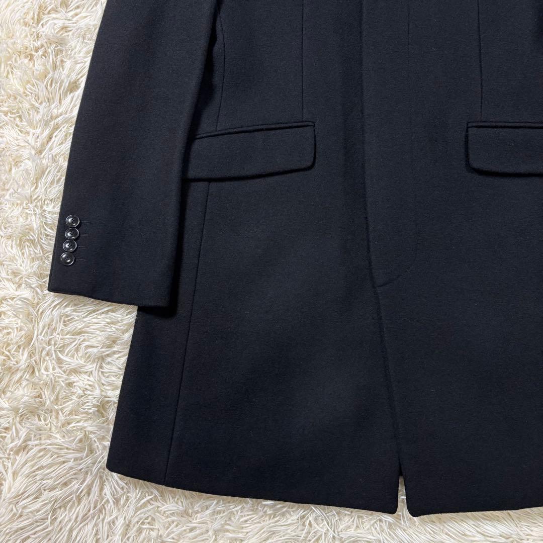 タケオキクチ チェスターコート ベロア襟 カシミヤ混 L相当 ブラック