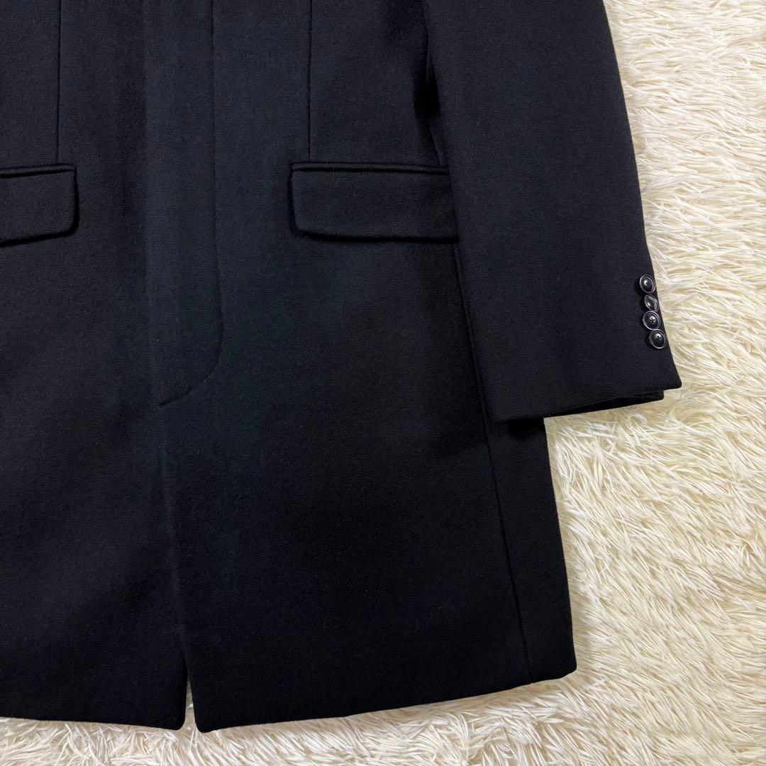 タケオキクチ チェスターコート ベロア襟 カシミヤ混 L相当 ブラック