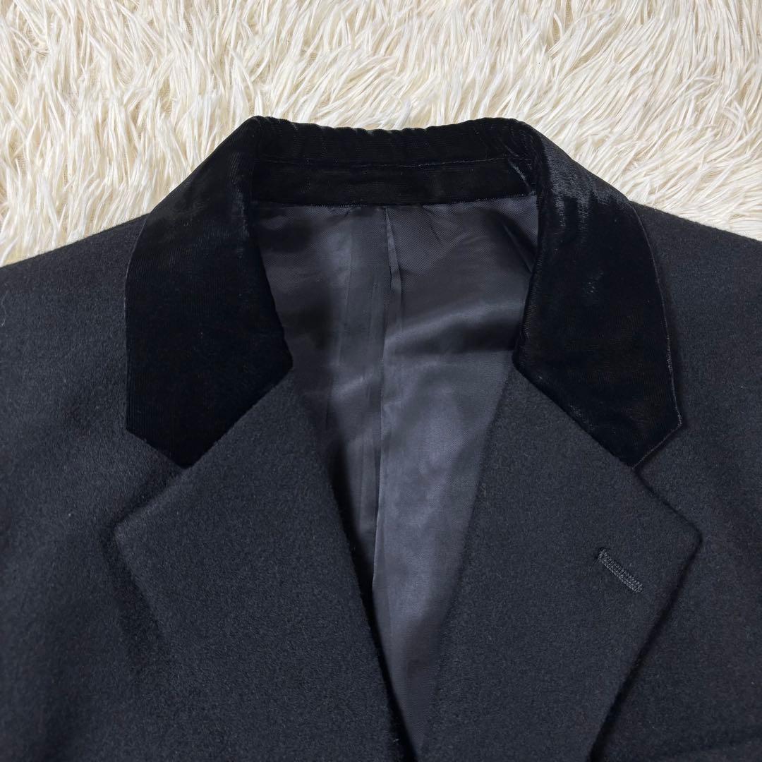 タケオキクチ チェスターコート ベロア襟 カシミヤ混 L相当 ブラック