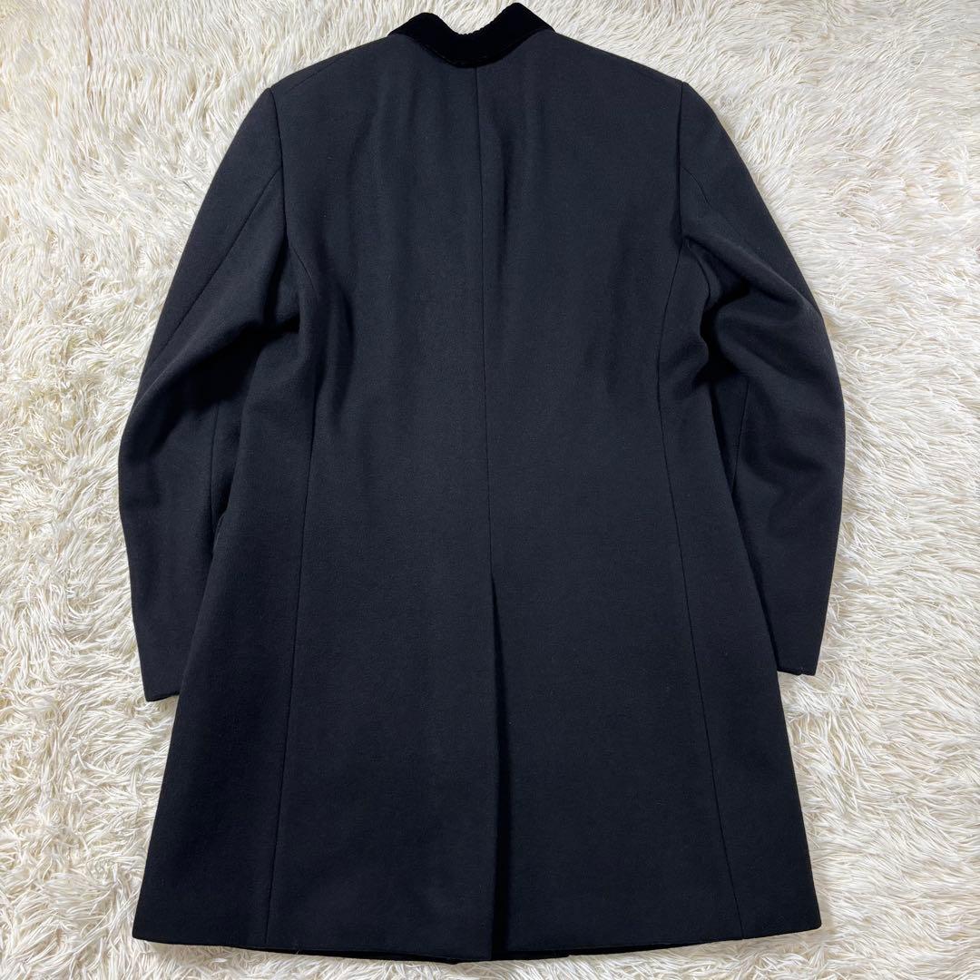タケオキクチ チェスターコート ベロア襟 カシミヤ混 L相当 ブラック