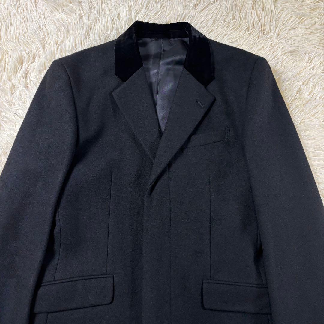 タケオキクチ チェスターコート ベロア襟 カシミヤ混 L相当 ブラック