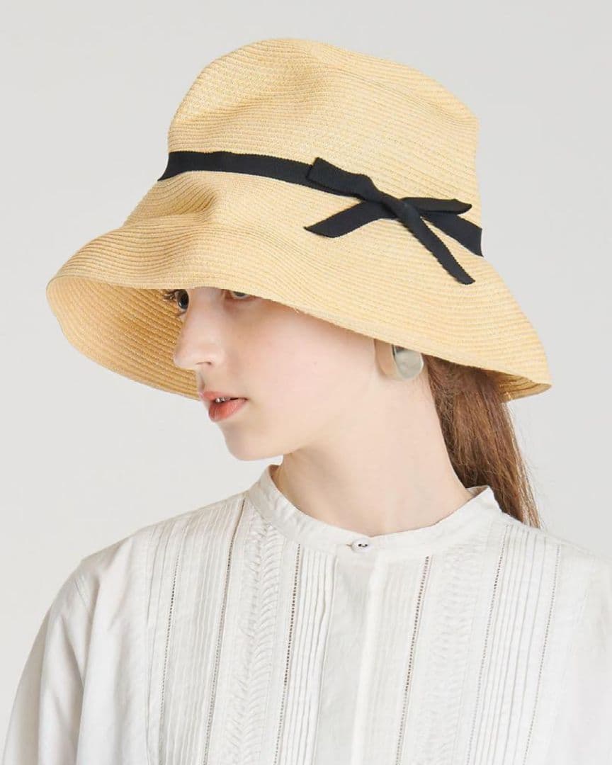 連休特価✾新品未使用　マチュアーハ　ボックスハット　ナチュラル✕黒リボン