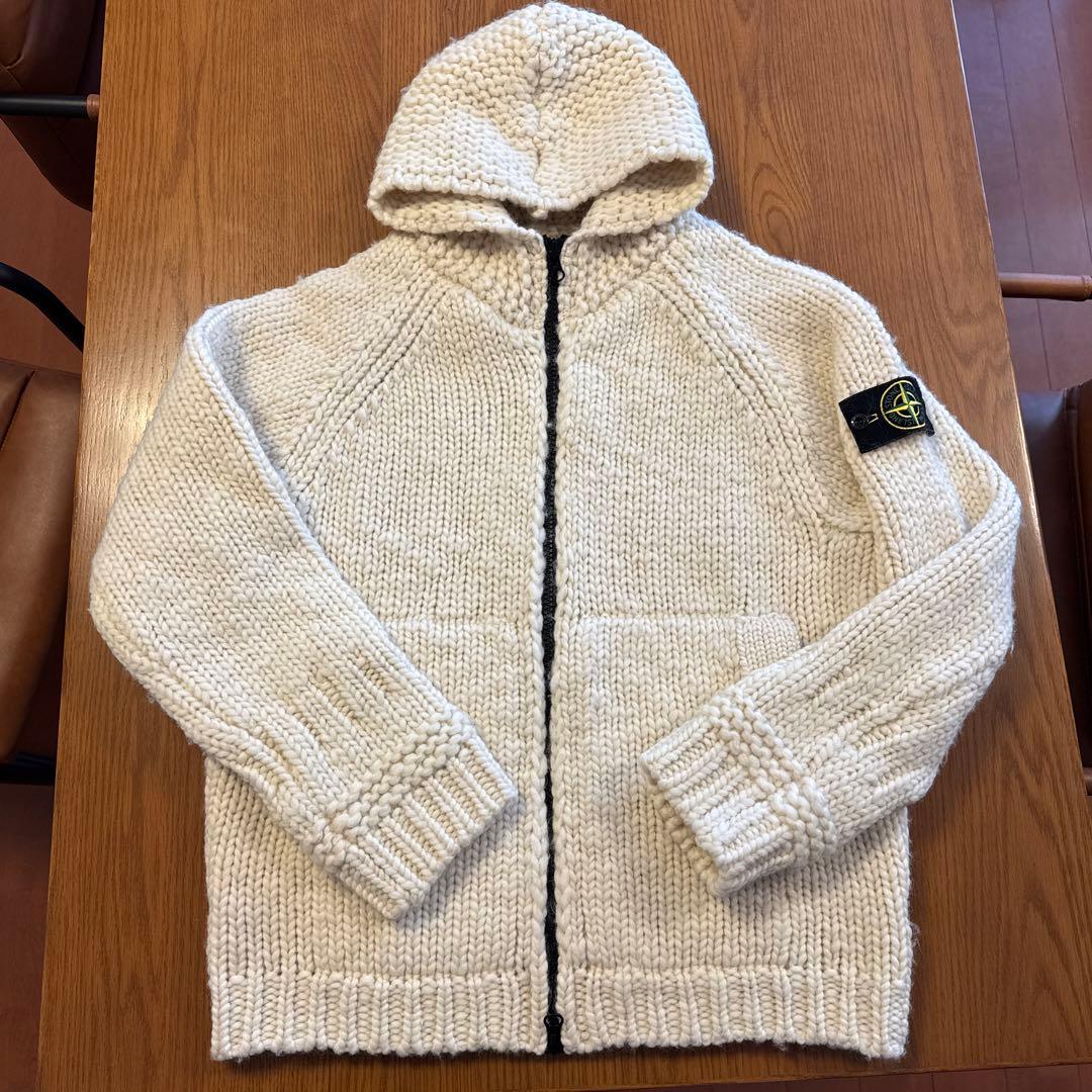ストーンアイランド フード付きチャンキーニットカーディガン　ホワイト L