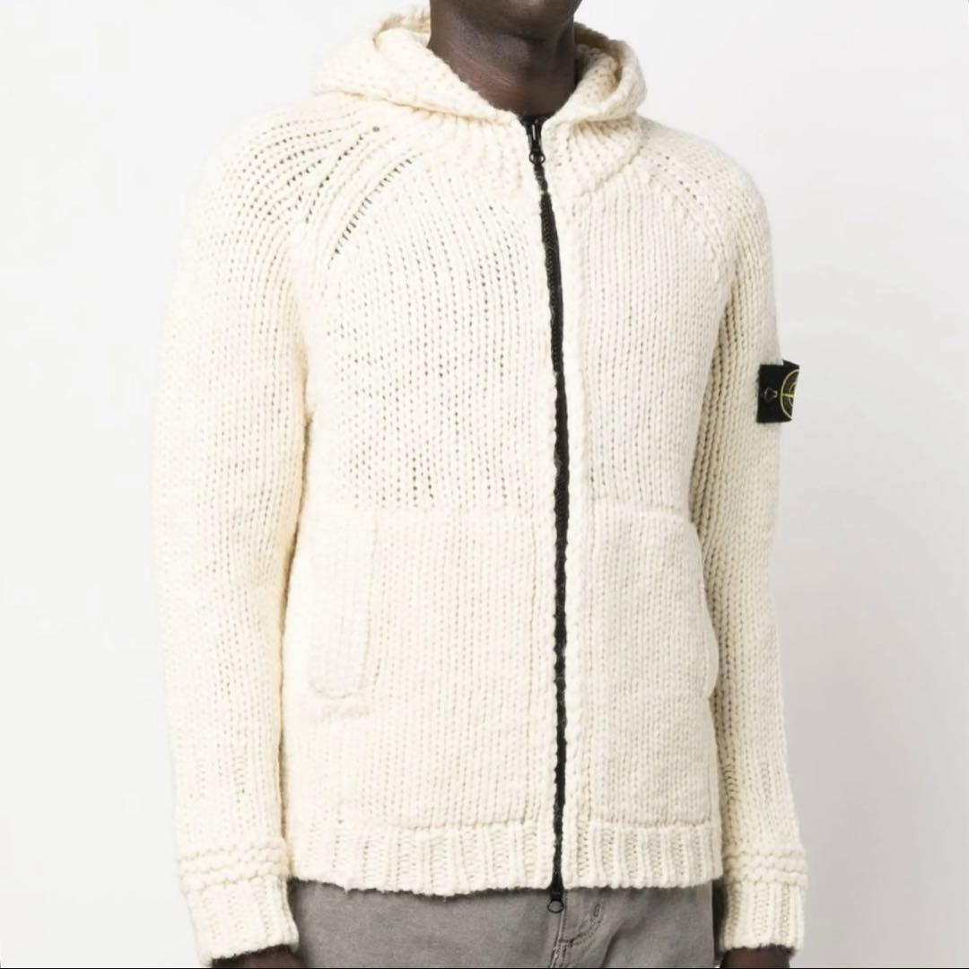 ストーンアイランド フード付きチャンキーニットカーディガン　ホワイト L