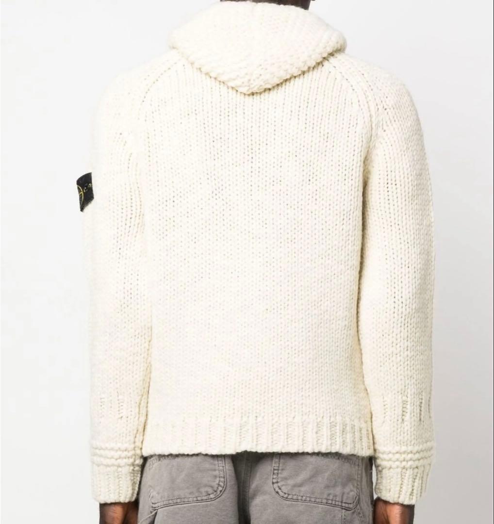 ストーンアイランド フード付きチャンキーニットカーディガン　ホワイト L