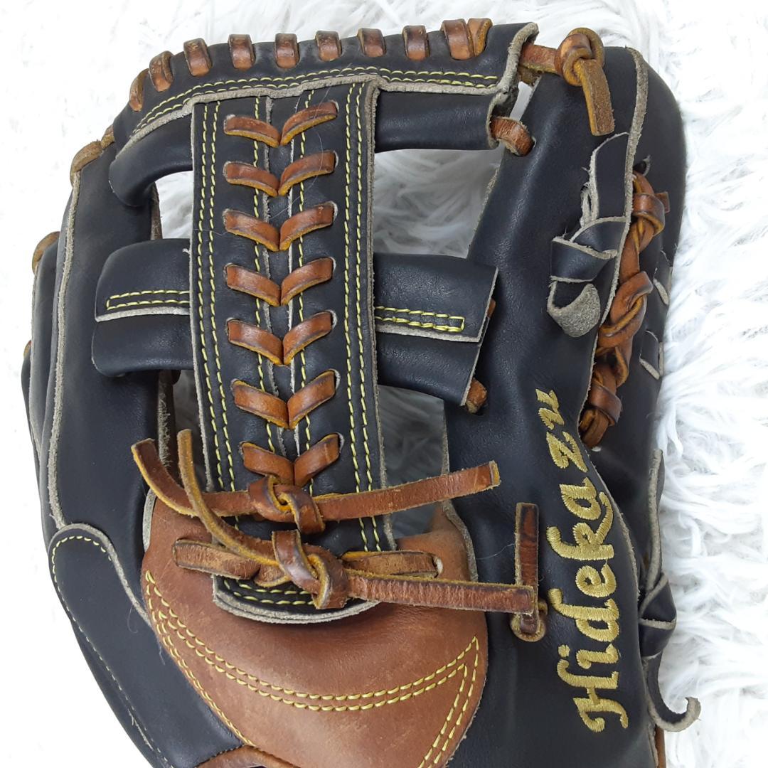 美品◎MIZUNO PRO ミズノプロ オーダー硬式内野用グローブ 黒茶 刺繍入