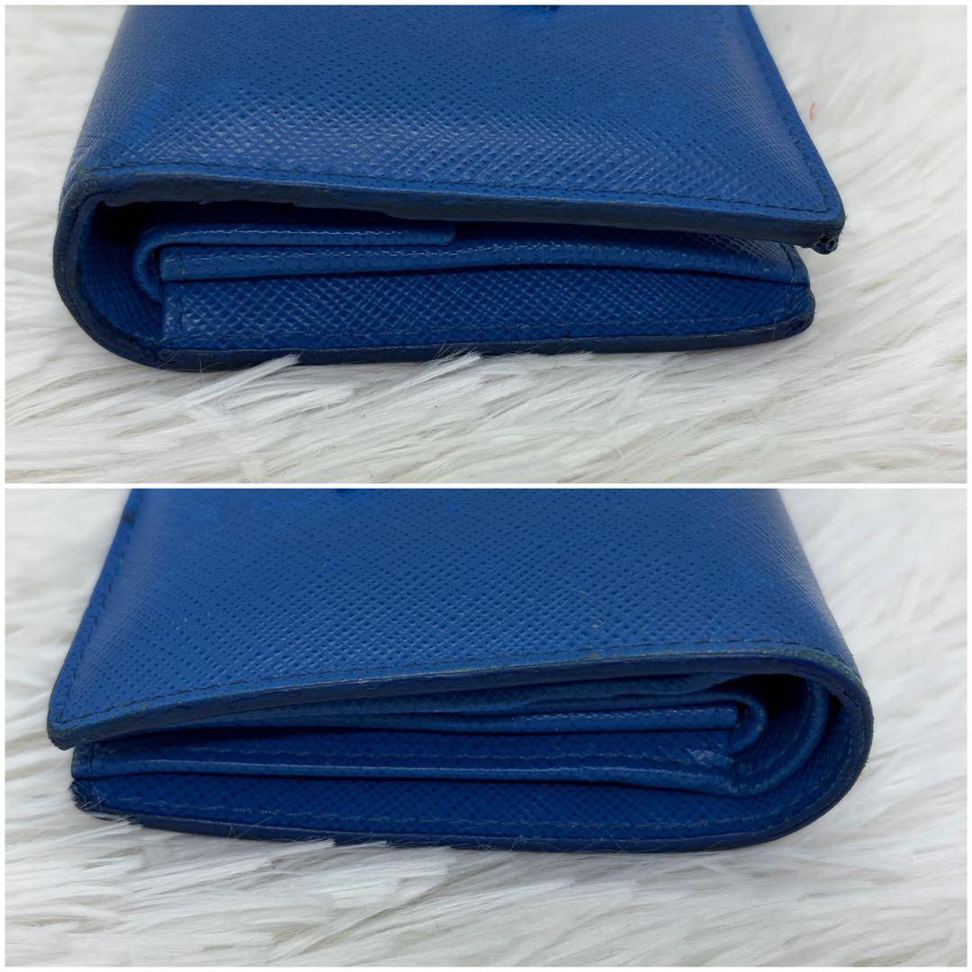 付属品完備/極美品✨ プラダ 折り財布 シャイン サフィアーノ レザー 青
