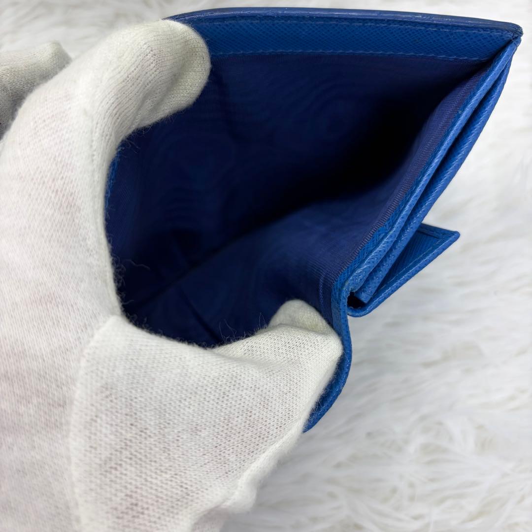 付属品完備/極美品✨ プラダ 折り財布 シャイン サフィアーノ レザー 青