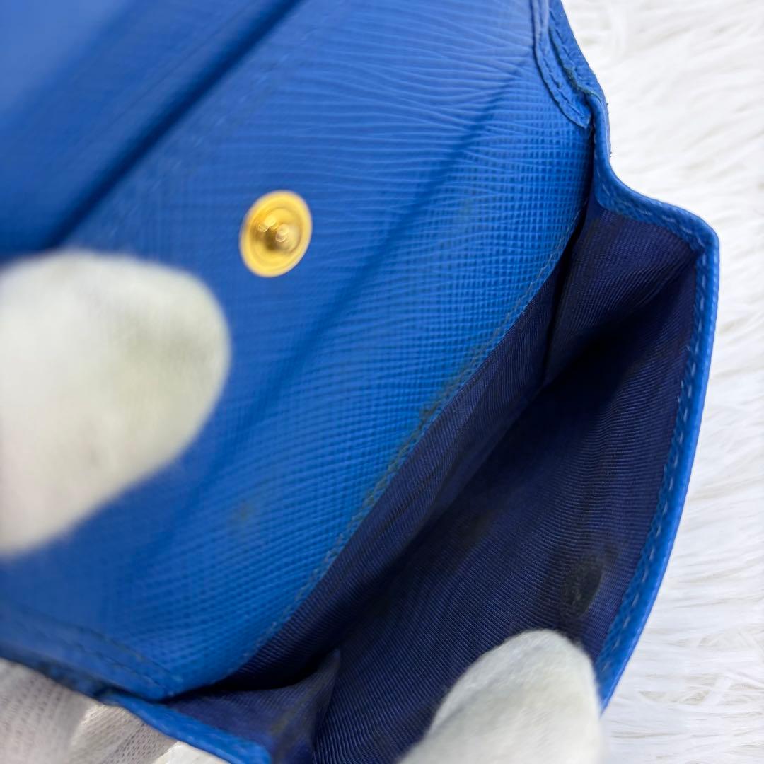 付属品完備/極美品✨ プラダ 折り財布 シャイン サフィアーノ レザー 青