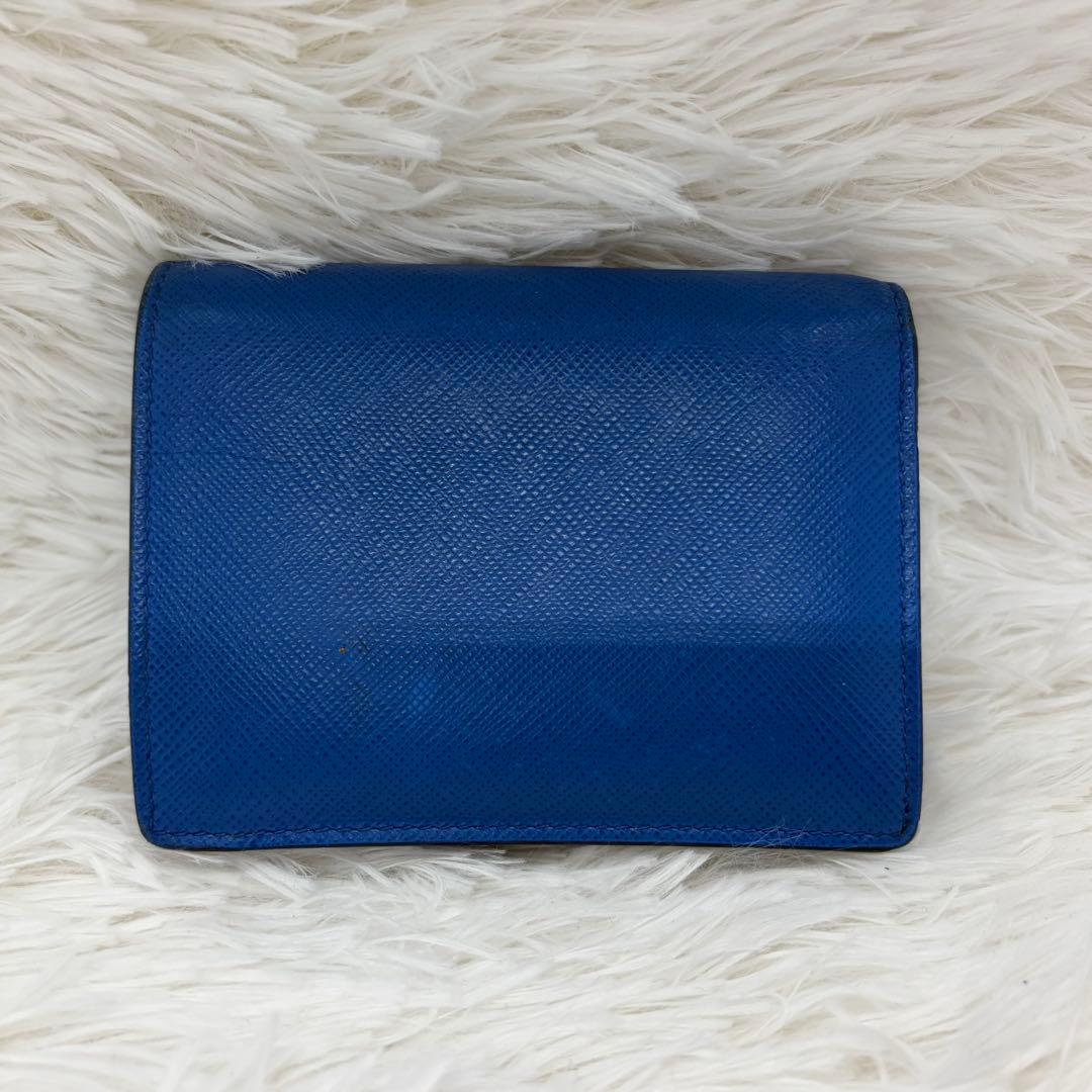 付属品完備/極美品✨ プラダ 折り財布 シャイン サフィアーノ レザー 青