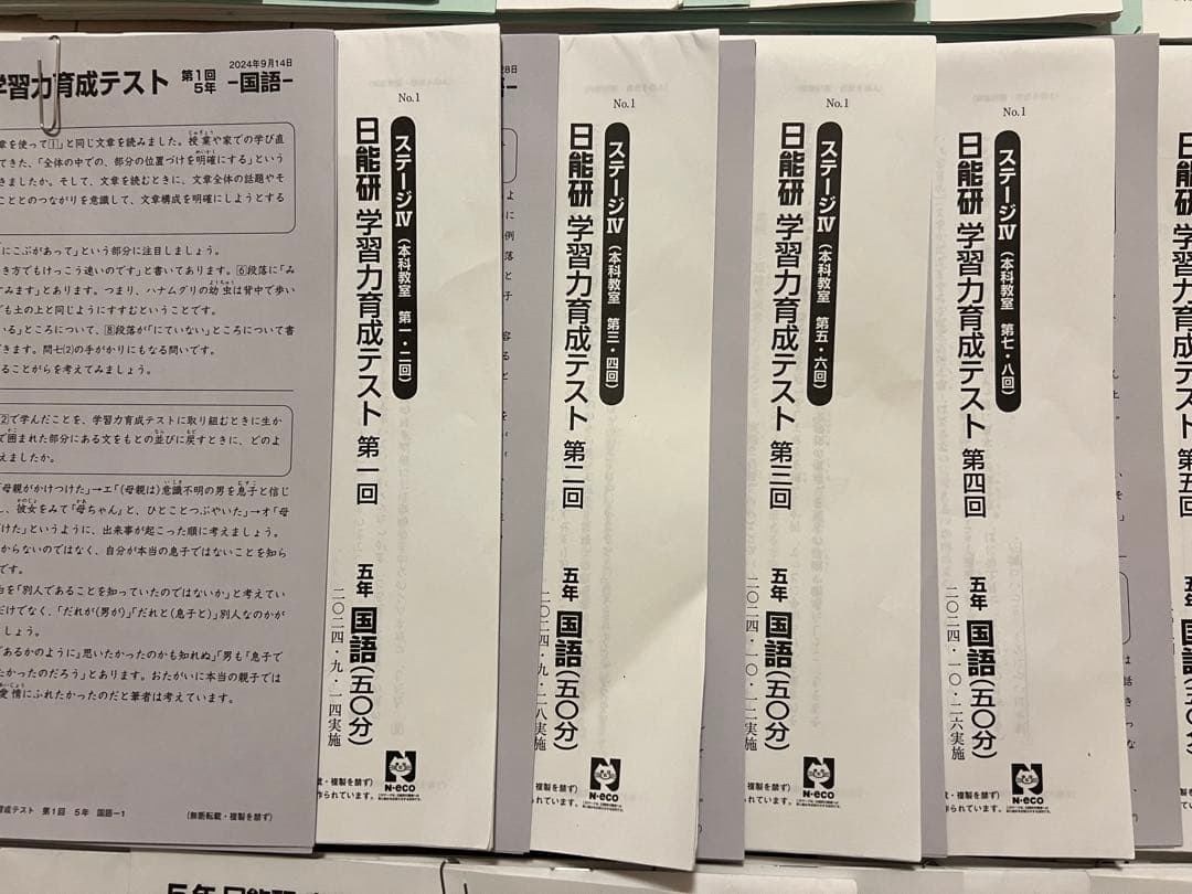 日能研　2024年度　5年　学習力育成テスト　春期講習　夏期講習　冬期講習