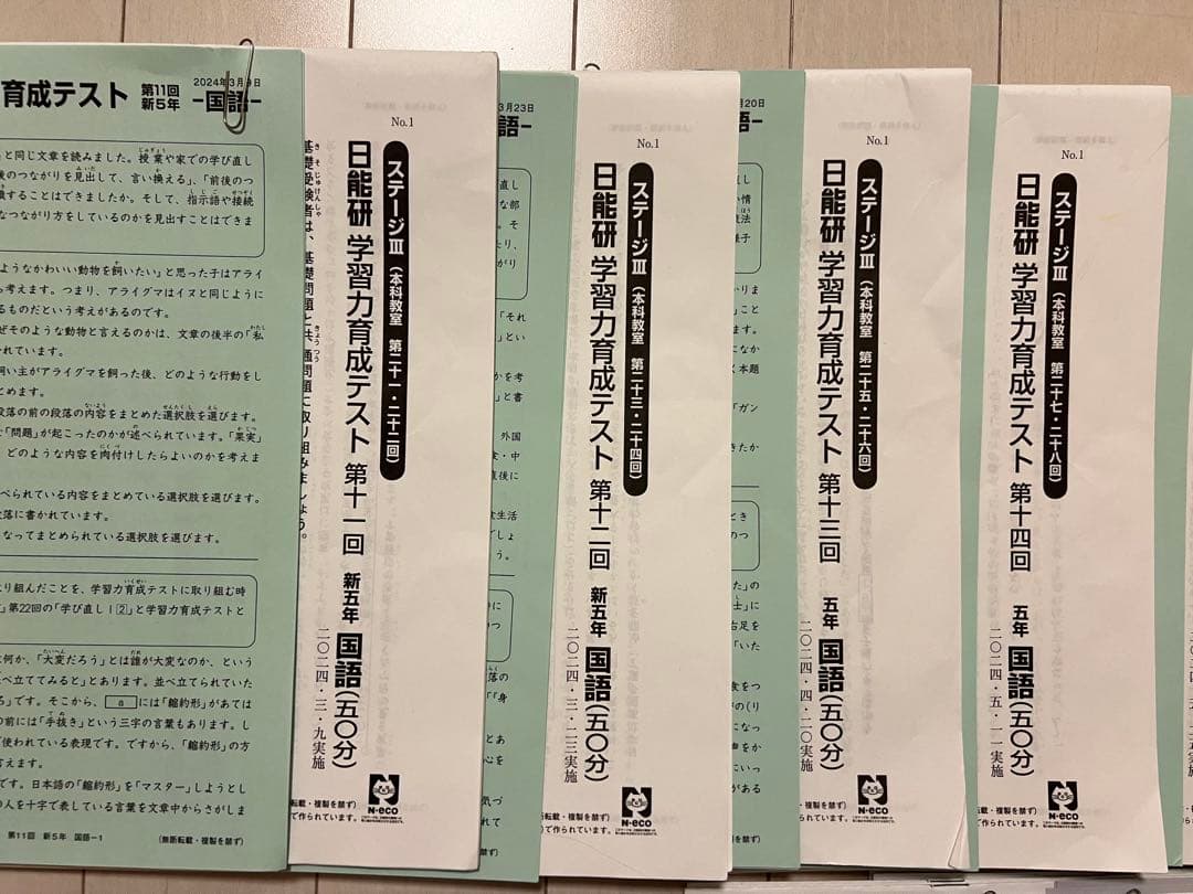 日能研　2024年度　5年　学習力育成テスト　春期講習　夏期講習　冬期講習