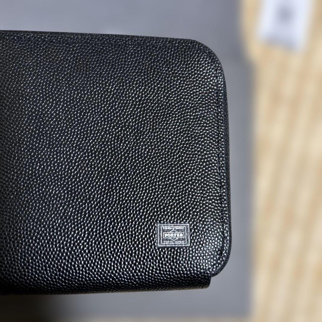 クラモ美品ポーターエイブルウォレット二つ折り財布レザーラウンドファスナー