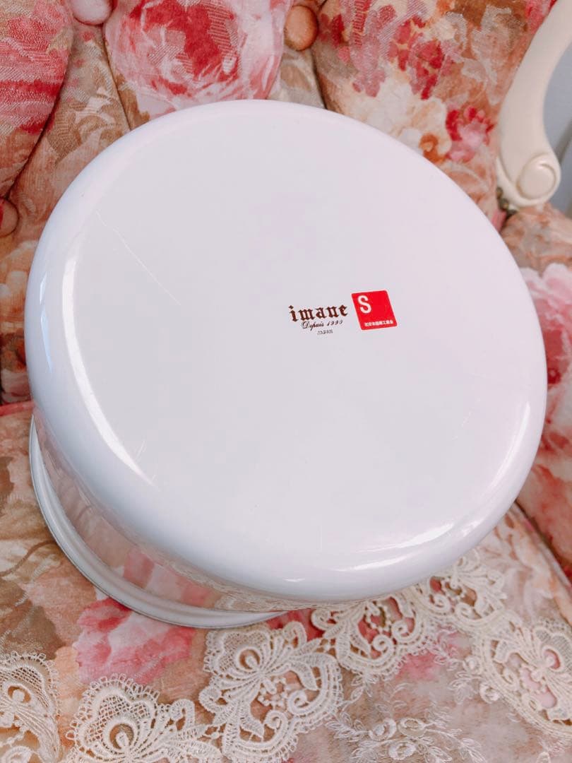 最終価格❣️フリルカバー付 イマンimaneイヴ ダスト缶 ホーロートラッシュ缶